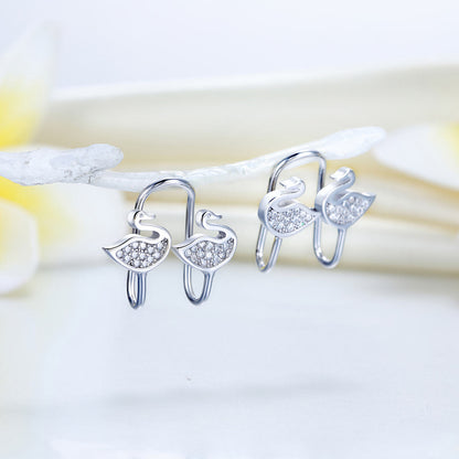 Solid 925 Sterling Silver Clip on Earrings Swan XFE8166