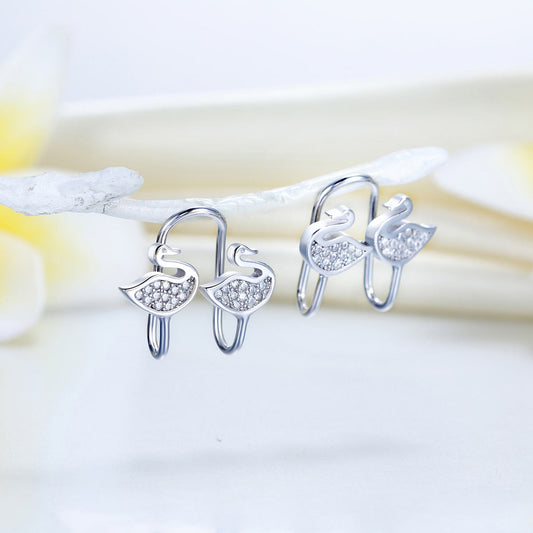 Solid 925 Sterling Silver Clip on Earrings Swan XFE8166