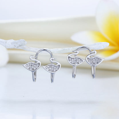 Solid 925 Sterling Silver Clip on Earrings Swan XFE8166