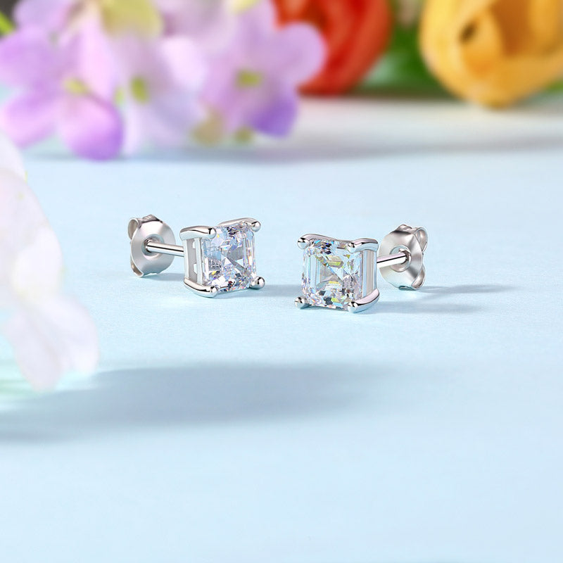 1 Ct Asscher Cut Simulated Diamond Stud Earrings 925 Sterling Silver XFE8183