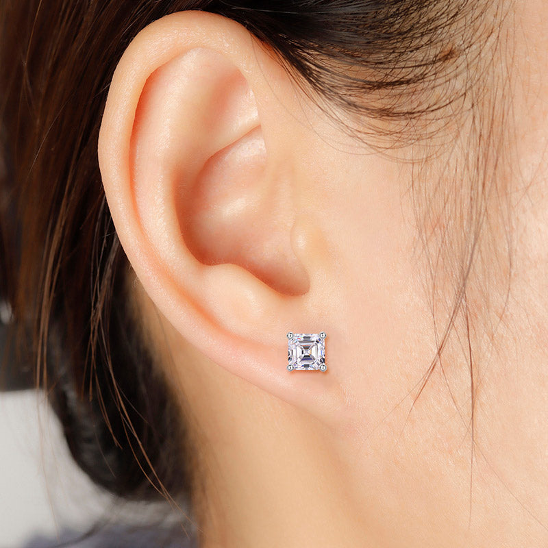 1 Ct Asscher Cut Simulated Diamond Stud Earrings 925 Sterling Silver XFE8183
