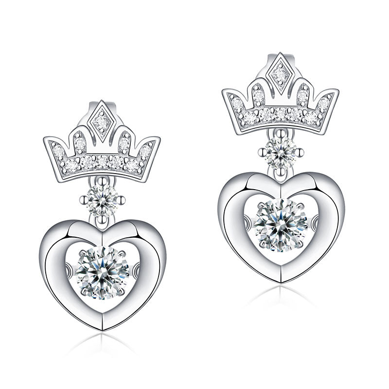 Dancing Stone Dangle Crown Earrings 925 Sterling Silver XFE8199