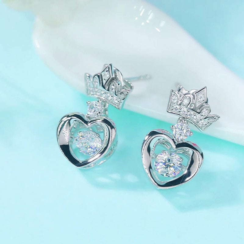Dancing Stone Dangle Crown Earrings 925 Sterling Silver XFE8199