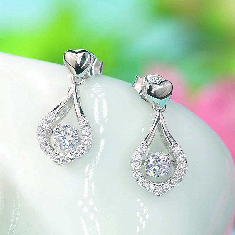 Dancing Stone Earrings Heart Tear Drop 925 Sterling Silver XFE8200