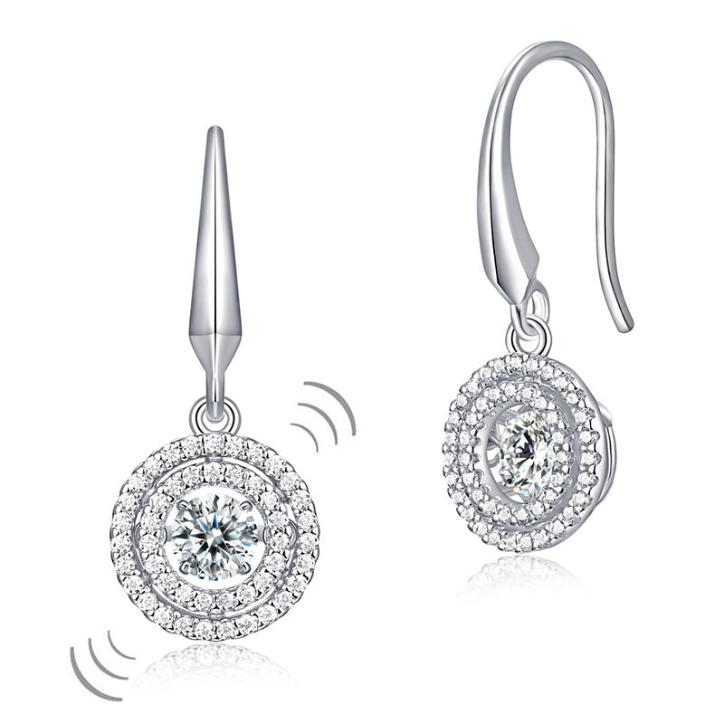 Dancing Stone Earrings Dangle Halo Hook 925 Sterling Silver XFE8201