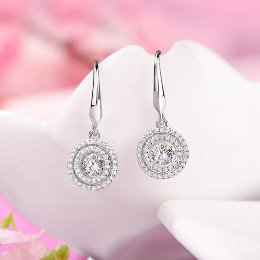 Dancing Stone Earrings Dangle Halo Hook 925 Sterling Silver XFE8201