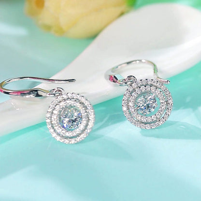 Dancing Stone Earrings Dangle Halo Hook 925 Sterling Silver XFE8201