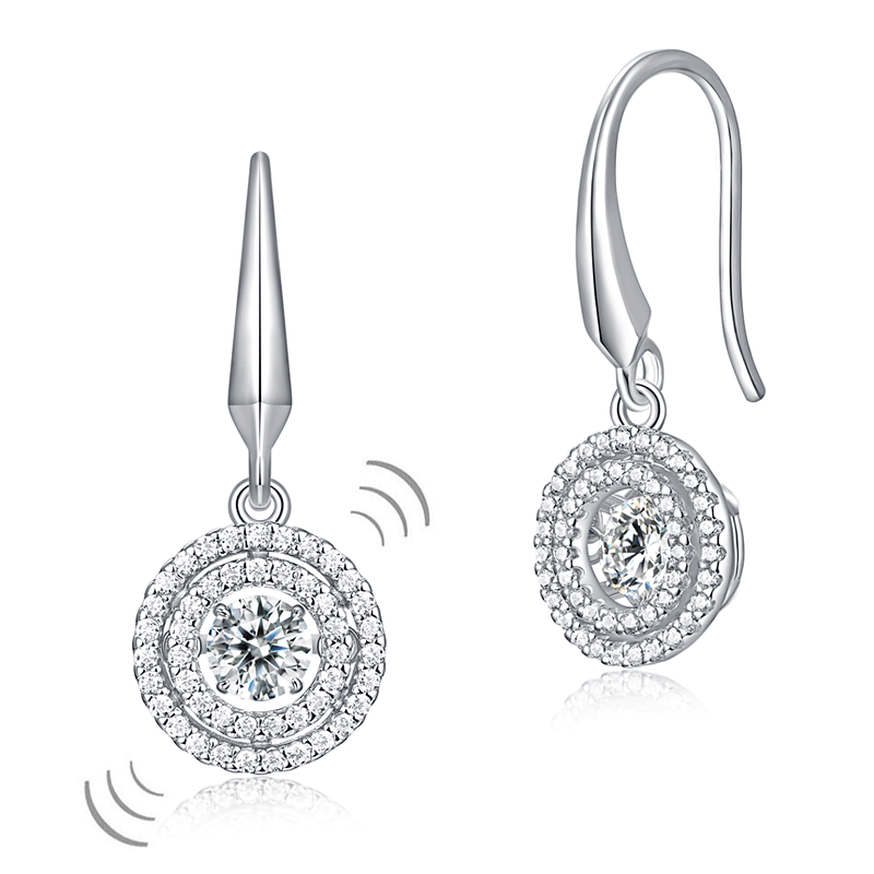 Dancing Stone Earrings Dangle Halo Hook 925 Sterling Silver XFE8201