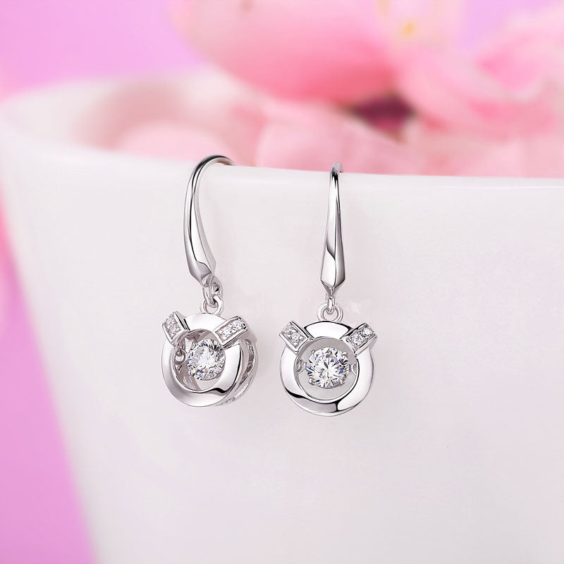 Dancing Stone Earrings Dangle Hook 925 Sterling Silver XFE8202