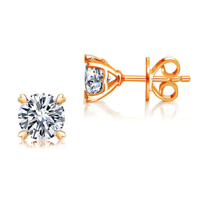 1 Carat Moissanite Diamond Heart Claws Earrings 925 Sterling Silver Rose Gold Plated MFE8206