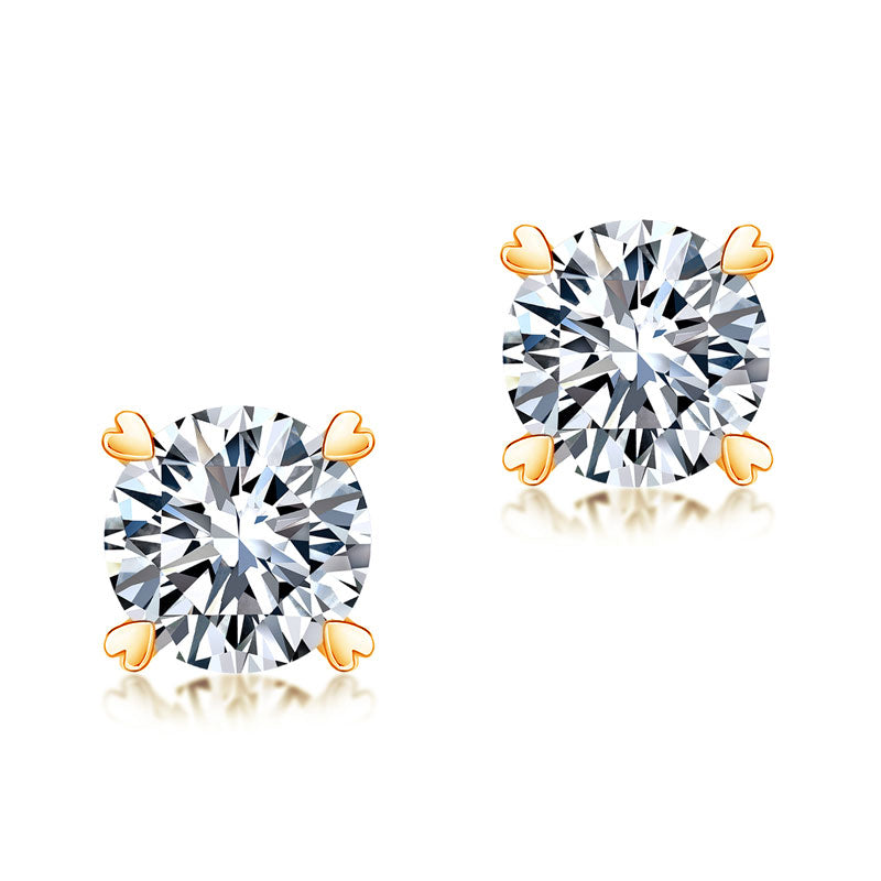 1 Carat Moissanite Diamond Heart Claws Earrings 925 Sterling Silver Rose Gold Plated MFE8206