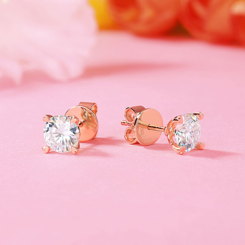 1 Carat Moissanite Diamond Heart Claws Earrings 925 Sterling Silver Rose Gold Plated MFE8206