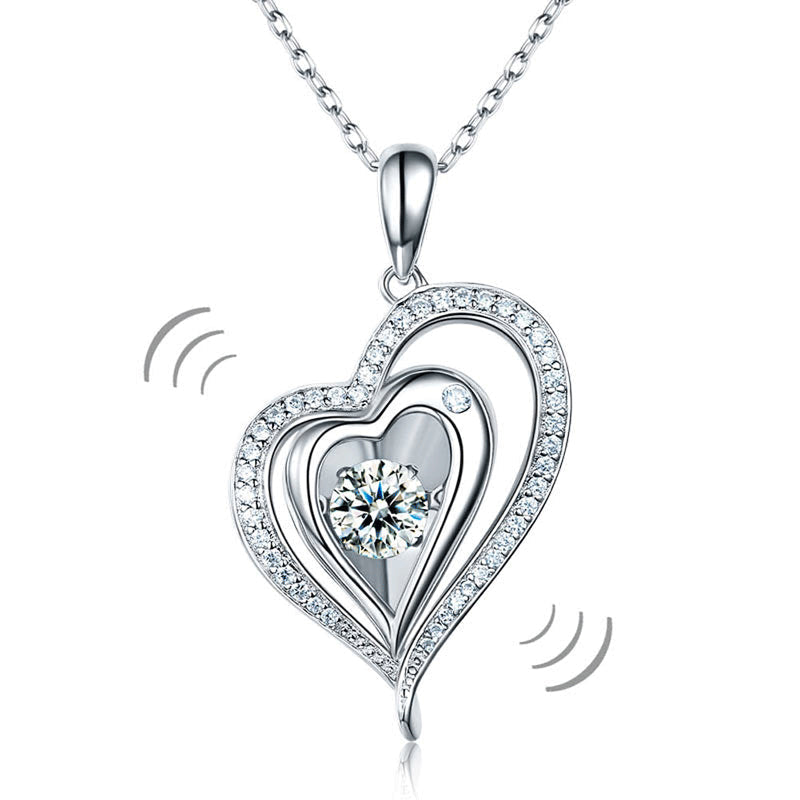Dancing Stone Heart Pendant Necklace 925 Sterling Silver Good for Wedding Bridesmaid Gift XFN8047