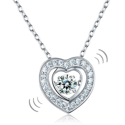 Dancing Stone Heart Pendant Necklace 925 Sterling Silver Good for Bridal Bridesmaid Gift XFN8051