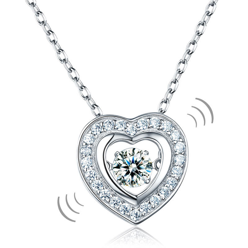 Dancing Stone Heart Pendant Necklace 925 Sterling Silver Good for Bridal Bridesmaid Gift XFN8051