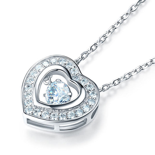 Dancing Stone Heart Pendant Necklace 925 Sterling Silver Good for Bridal Bridesmaid Gift XFN8051