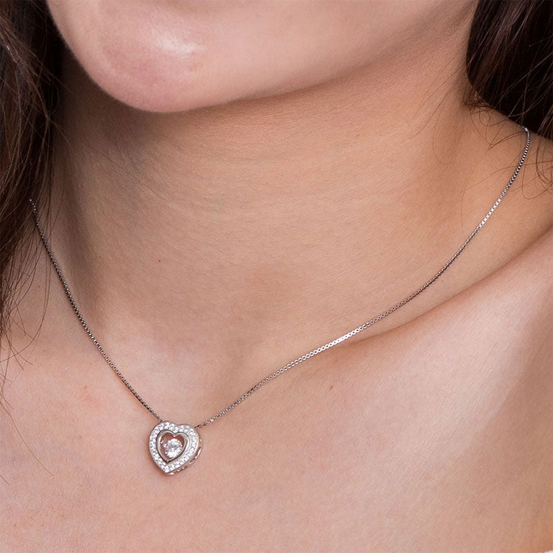 Dancing Stone Heart Pendant Necklace 925 Sterling Silver Good for Bridal Bridesmaid Gift XFN8051
