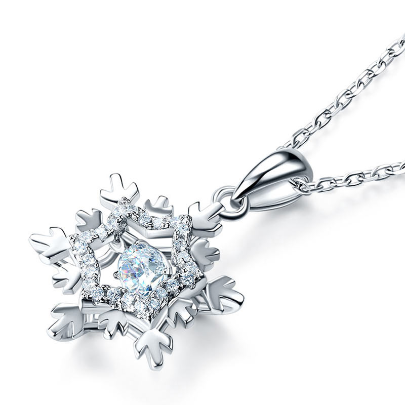 Dancing Stone Snowflake Pendant Necklace 925 Sterling Silver Good for Bridal Bridesmaid Gift XFN8055