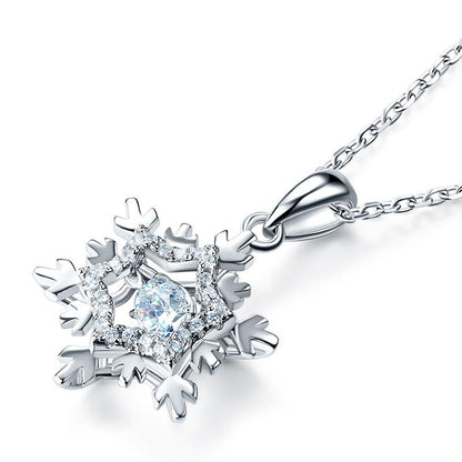 Dancing Stone Snowflake Pendant Necklace 925 Sterling Silver Good for Bridal Bridesmaid Gift XFN8055