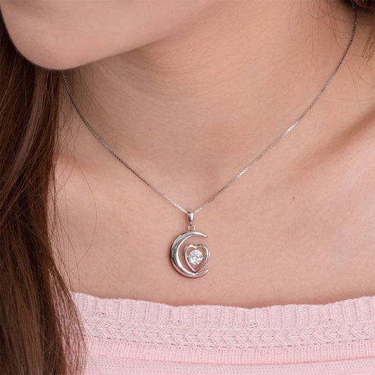 Dancing Stone Moon Heart Pendant Necklace 925 Sterling Silver Good for Bridal Bridesmaid Gift XFN8056