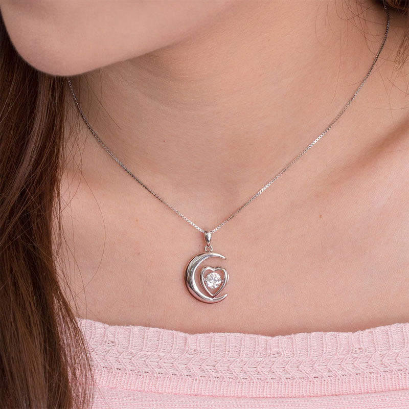 Dancing Stone Moon Heart Pendant Necklace 925 Sterling Silver Good for Bridal Bridesmaid Gift XFN8056