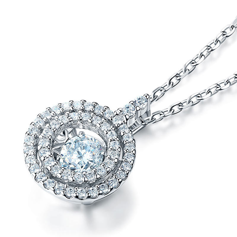 Dancing Stone Halo Pendant Necklace Solid 925 Sterling Silver XFN8057
