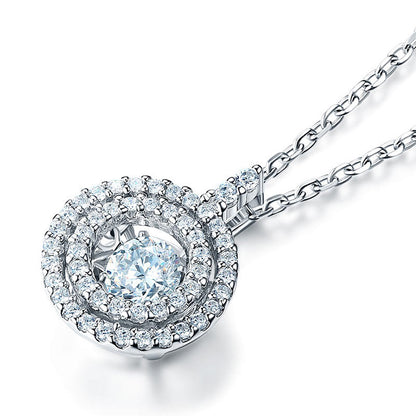Dancing Stone Halo Pendant Necklace Solid 925 Sterling Silver XFN8057