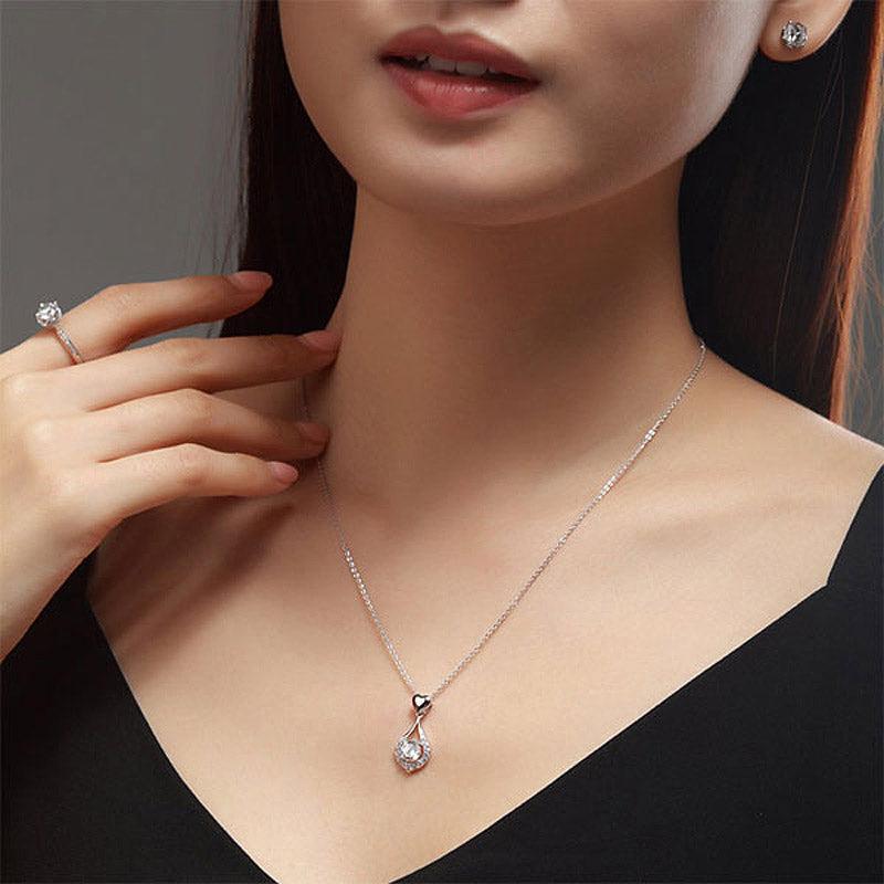 Dancing Stone Heart Tear Drop Pendant Necklace 925 Sterling Silver XFN8134