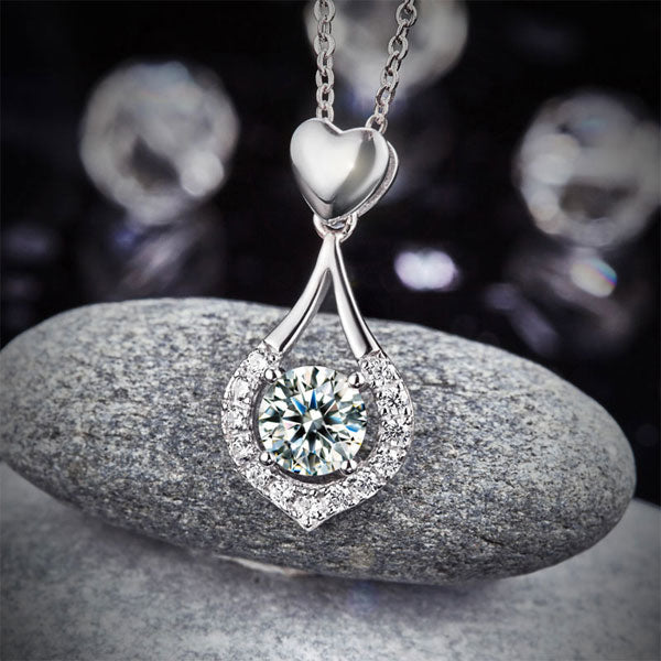 Heart Tear Drop Pendant Necklace 925 Sterling Silver Jewelry Simulated Diamond XFN8059