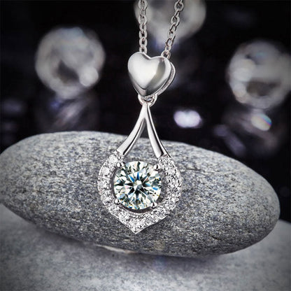 Heart Tear Drop Pendant Necklace 925 Sterling Silver Jewelry Simulated Diamond XFN8059