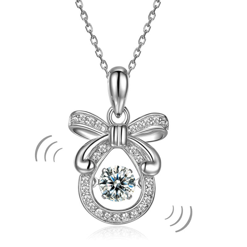 Ribbon Dancing Stone Pendant Necklace 925 Sterling Silver Good for Wedding Bridesmaid Gift XFN8073
