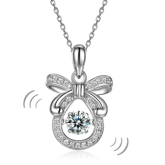 Ribbon Dancing Stone Pendant Necklace 925 Sterling Silver Good for Wedding Bridesmaid Gift XFN8073