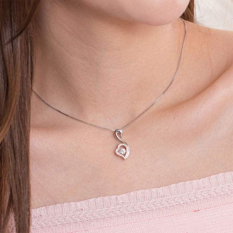 Swan Dancing Stone Pendant Necklace 925 Sterling Silver Good for Wedding Bridesmaid Gift XFN8076