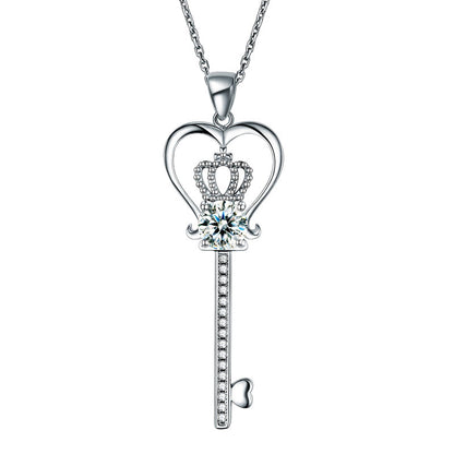 Love Heart Crown Key 925 Sterling Silver Pendant Necklace Simulated Diamond Jewelry 1.25 Carat XFN8085