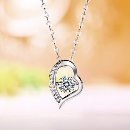 0.5 Carat Moissanite Diamond Dancing Stone Heart Necklace 925 Sterling Silver MFN8135