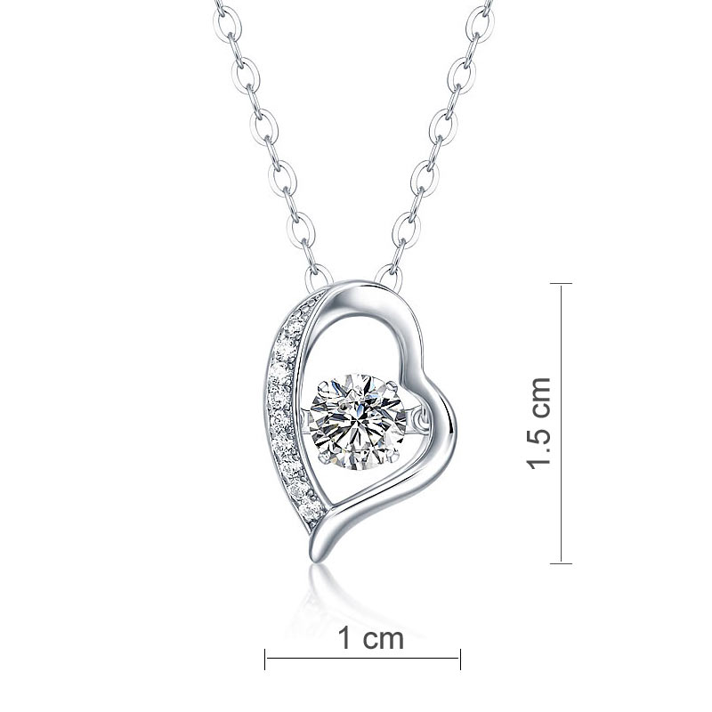 0.5 Carat Moissanite Diamond Dancing Stone Heart Necklace 925 Sterling Silver MFN8135