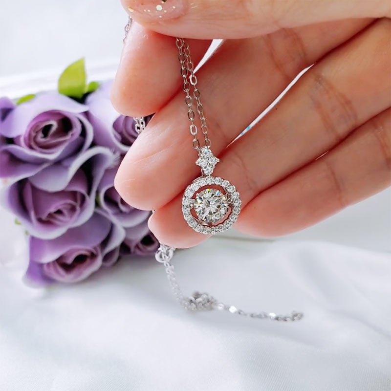 1 Carat Moissanite Diamond Dancing Stone Necklace 925 Sterling Silver MFN8137