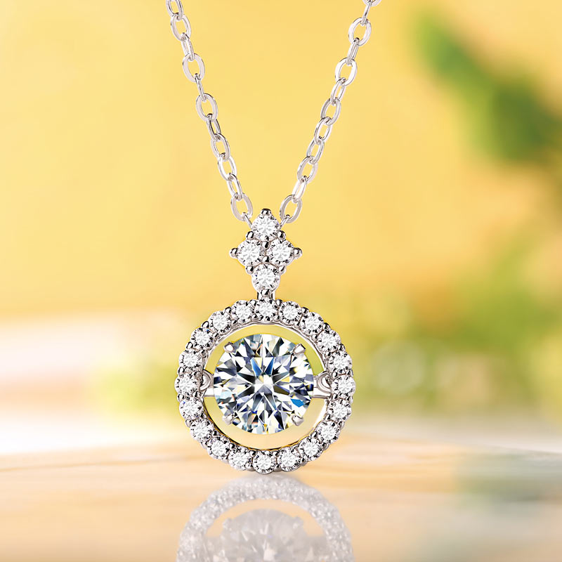 1 Carat Moissanite Diamond Dancing Stone Necklace 925 Sterling Silver MFN8137