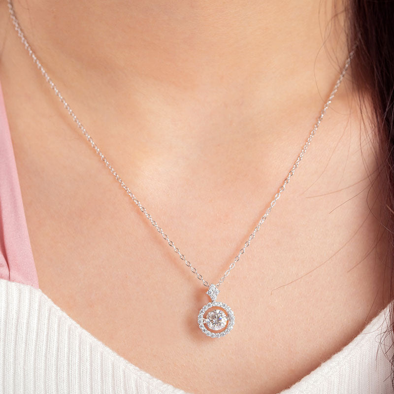1 Carat Moissanite Diamond Dancing Stone Necklace 925 Sterling Silver MFN8137