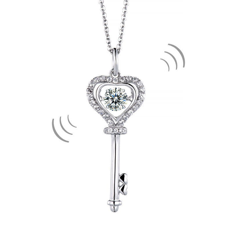 1 Carat Moissanite Diamond Dancing Stone Key Necklace 925 Sterling Silver MFN8138