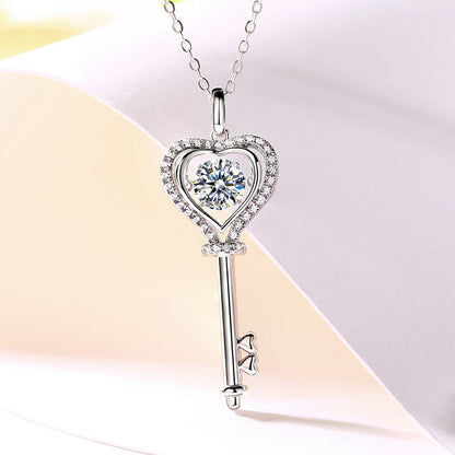 1 Carat Moissanite Diamond Dancing Stone Key Necklace 925 Sterling Silver MFN8138
