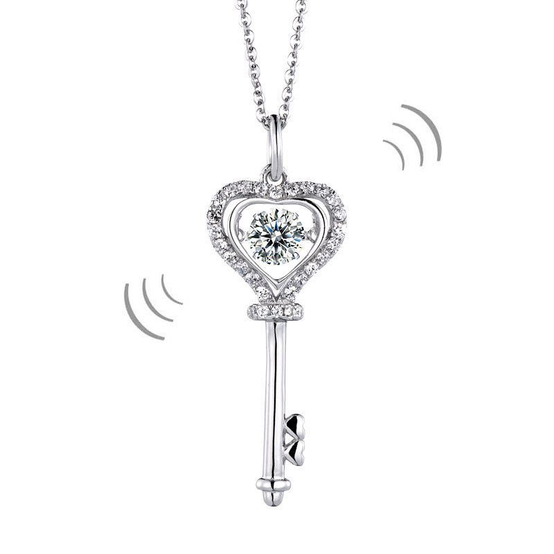 1 Carat Moissanite Diamond Dancing Stone Key Necklace 925 Sterling Silver MFN8138