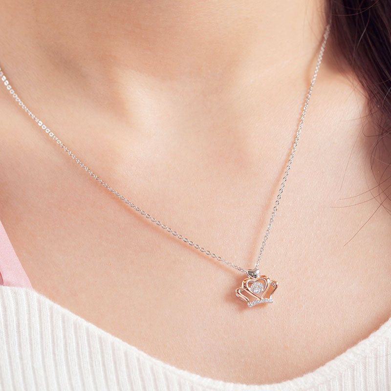 0.3 Carat Moissanite Diamond Dancing Stone Heart Crown Necklace 925 Sterling Silver MFN8145