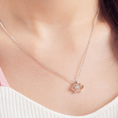 0.3 Carat Moissanite Diamond Dancing Stone Heart Crown Necklace 925 Sterling Silver MFN8145