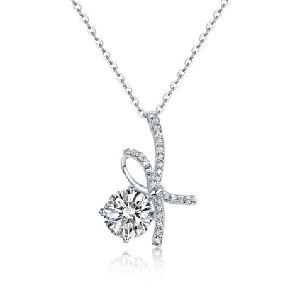 1 Carat Moissanite Diamond Ribbon Pendant Necklace 925 Sterling Silver MFN8155