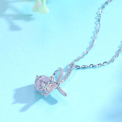 1 Carat Moissanite Diamond Ribbon Pendant Necklace 925 Sterling Silver MFN8155