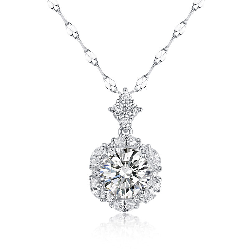 2 Carats Moissanite Diamond Flower Pendant Necklace 925 Sterling Silver MFN8156