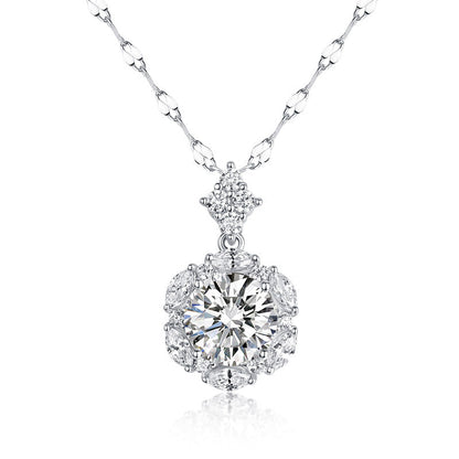 2 Carats Moissanite Diamond Flower Pendant Necklace 925 Sterling Silver MFN8156