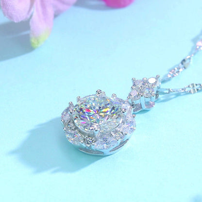 2 Carats Moissanite Diamond Flower Pendant Necklace 925 Sterling Silver MFN8156