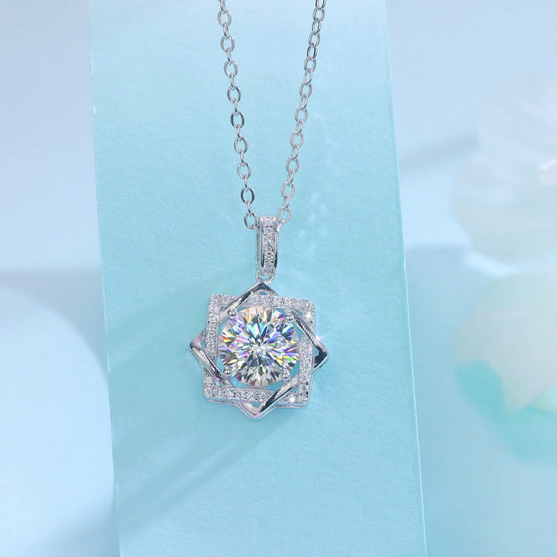 2 Carats Moissanite Diamond Octagram Pendant Necklace 925 Sterling Silver MFN8157